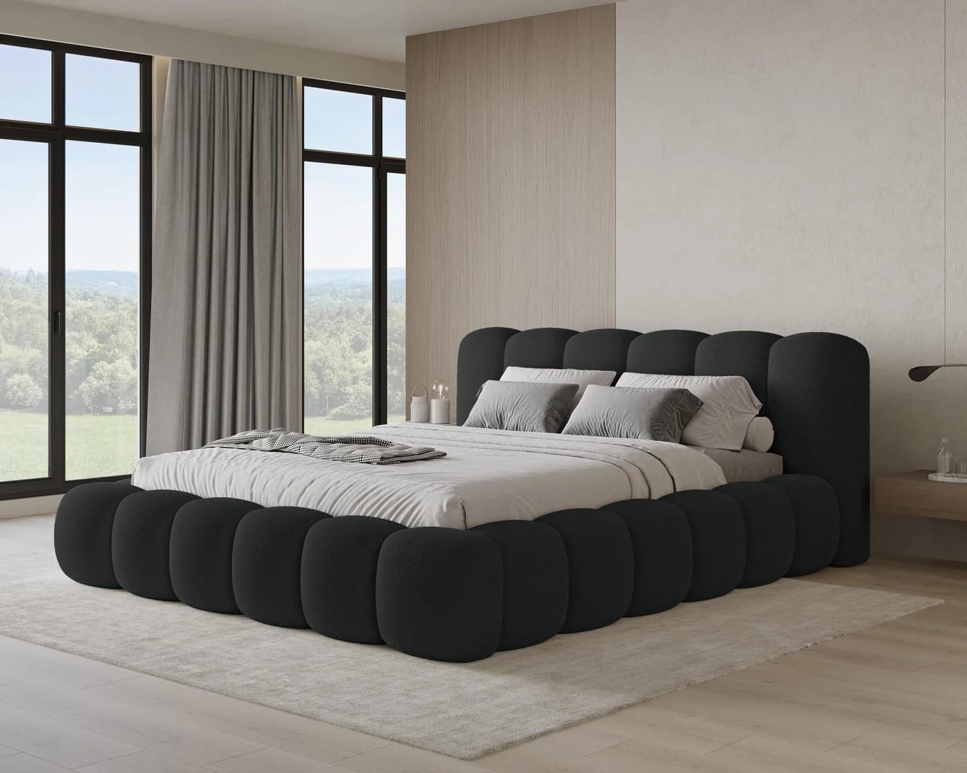 Chilly Möbel Polsterbett Stone Schwarz Bouclé Stoff 160x200 cm - Bild 2