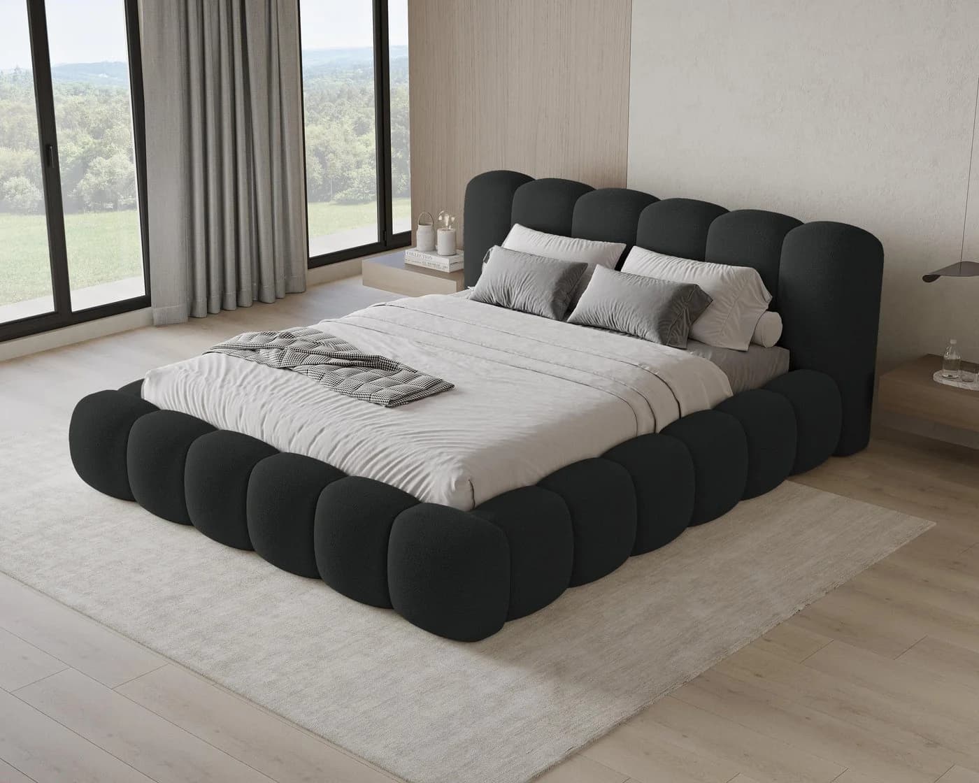 Chilly Möbel Polsterbett Stone Schwarz Bouclé Stoff 160x200 cm - Bild 3