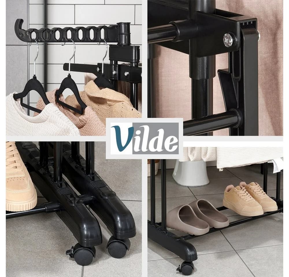 Vilde Turmwäscheständer Schwarz Metall Ausziehbar Rollen - Bild 4