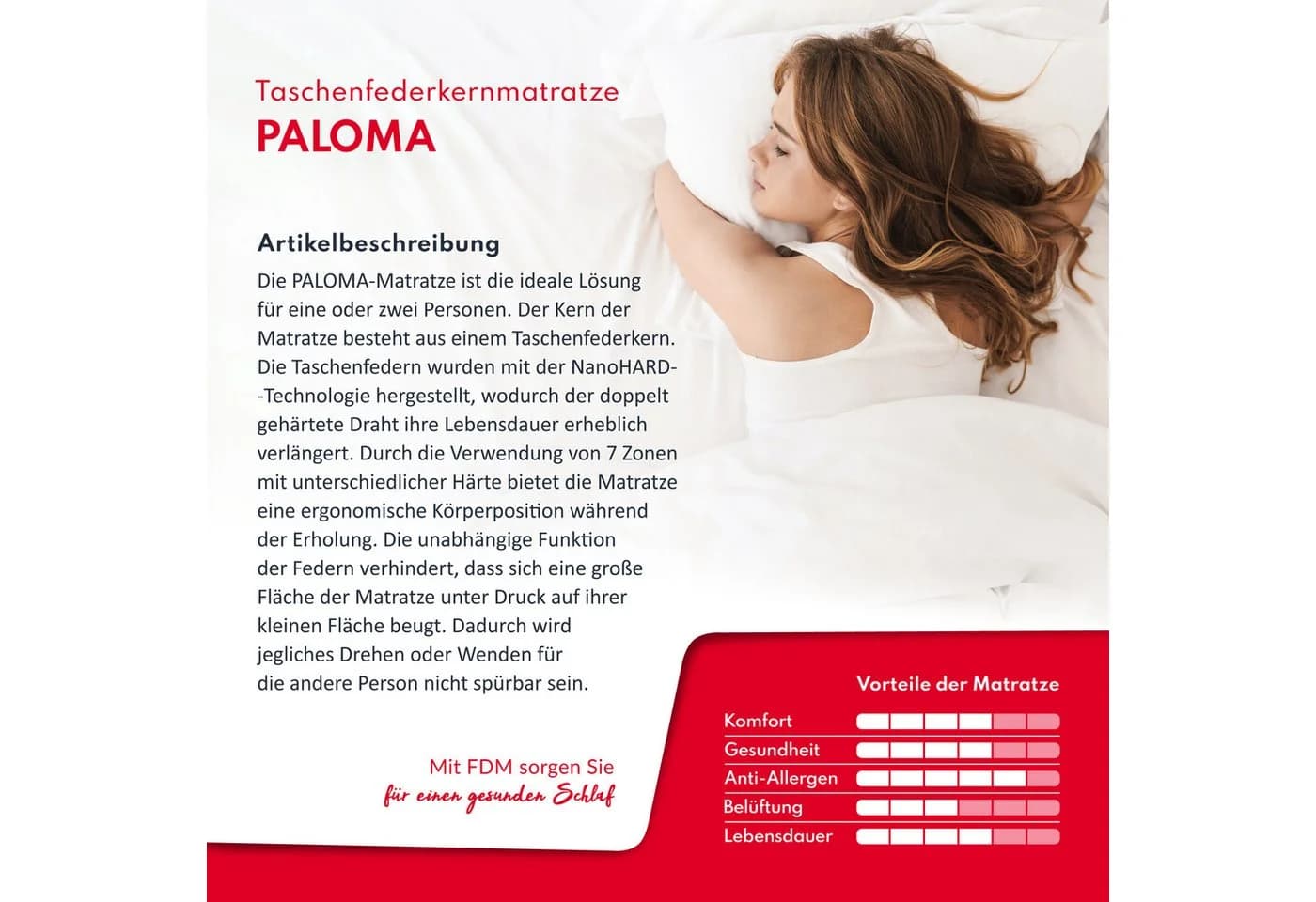 FDM Taschenfederkernmatratze PALOMA 7 Zonen Aloe Vera Bezug - Bild 4
