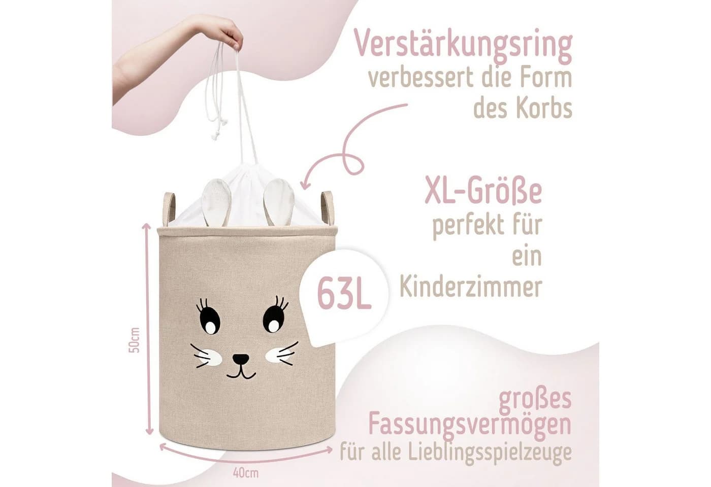 Sipo Aufbewahrungskorb XXL 63L Polyester Hasenmotiv
