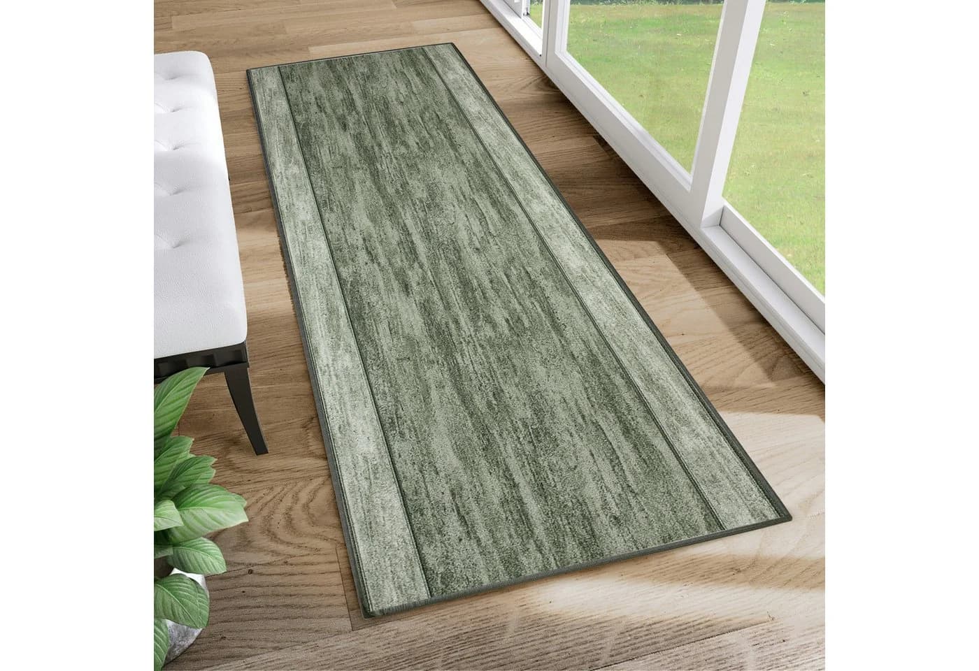 Tapiso Antirutsch-Läufer Grün Kurzflor Meterware - Bild 2