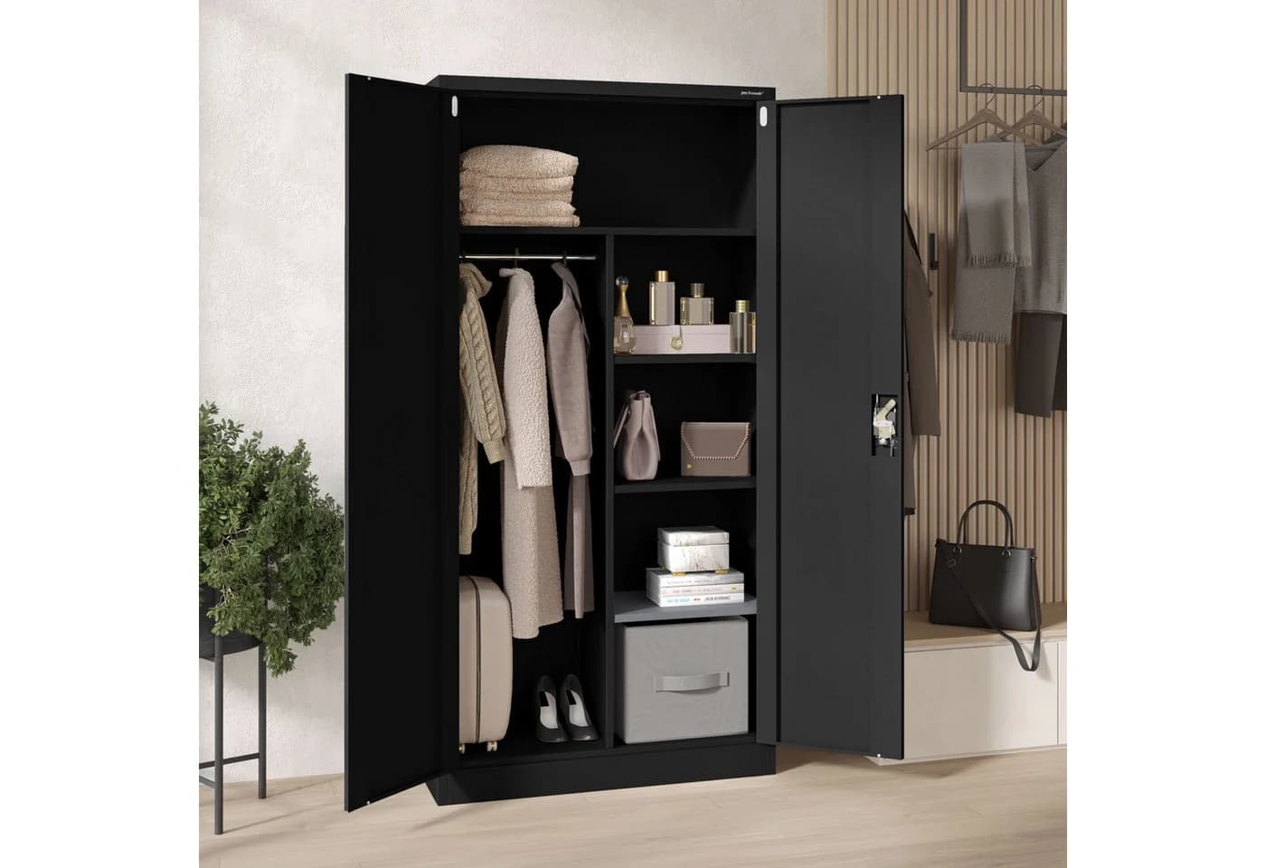 Jan Nowak Mehrzweckschrank Metall DAWID 90 cm Schwarz Abschließbar - Bild 4
