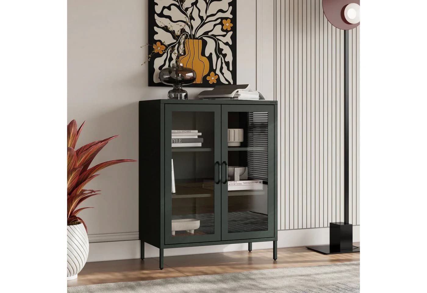 Jan Nowak Vitrine GINA Glas Metall Stahl 80x101x40cm Schwarz - Bild 4