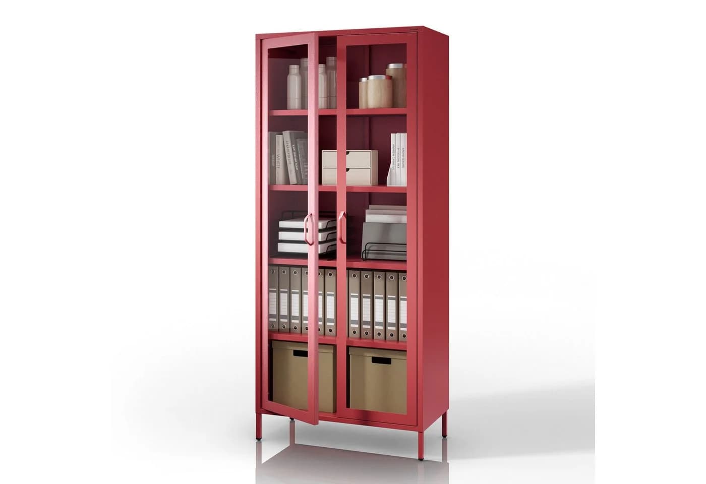 Jan Nowak Vitrine ANGELO Glas Metall Stahl Rot 80x185x45cm 4 Regale - Bild 2
