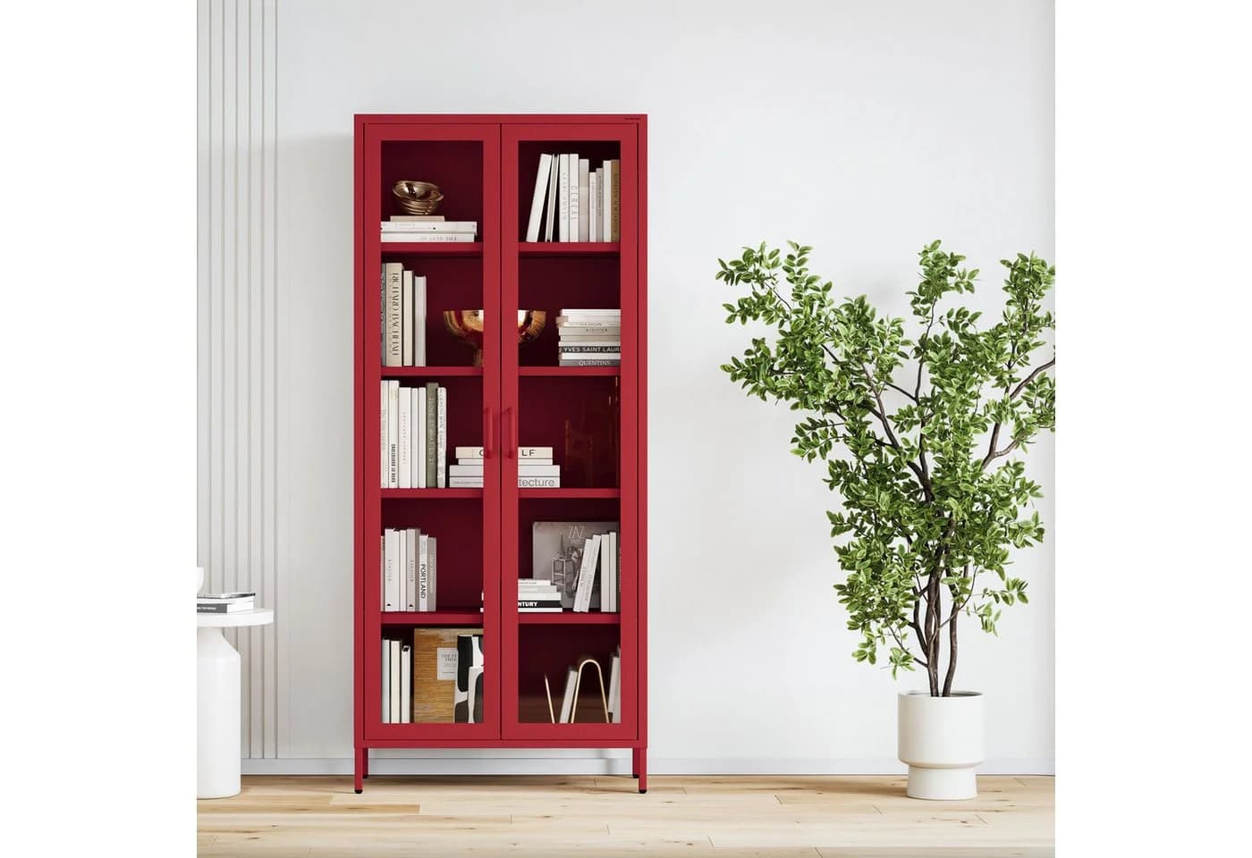 Jan Nowak Vitrine ANGELO Glas Metall Stahl Rot 80x185x45cm 4 Regale - Bild 4
