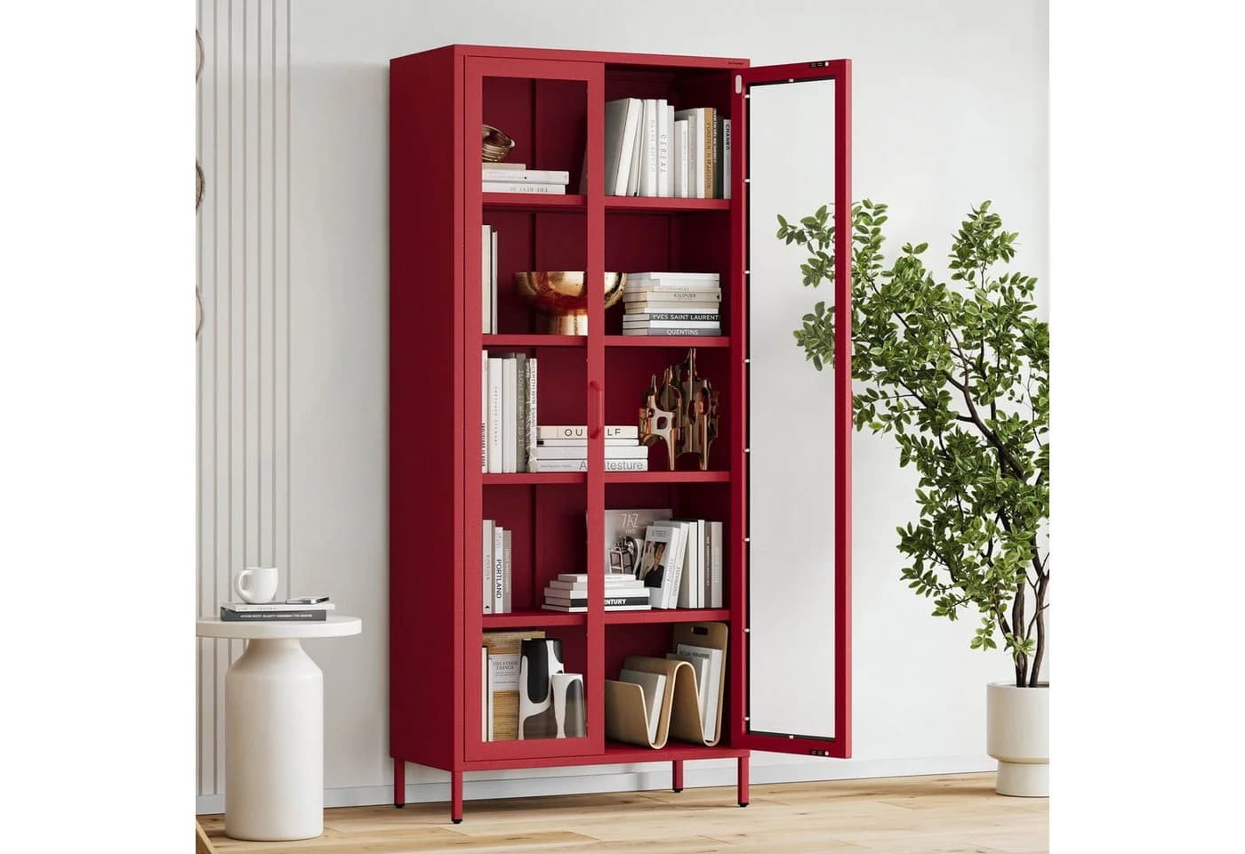 Jan Nowak Vitrine ANGELO Glas Metall Stahl Rot 80x185x45cm 4 Regale - Bild 5