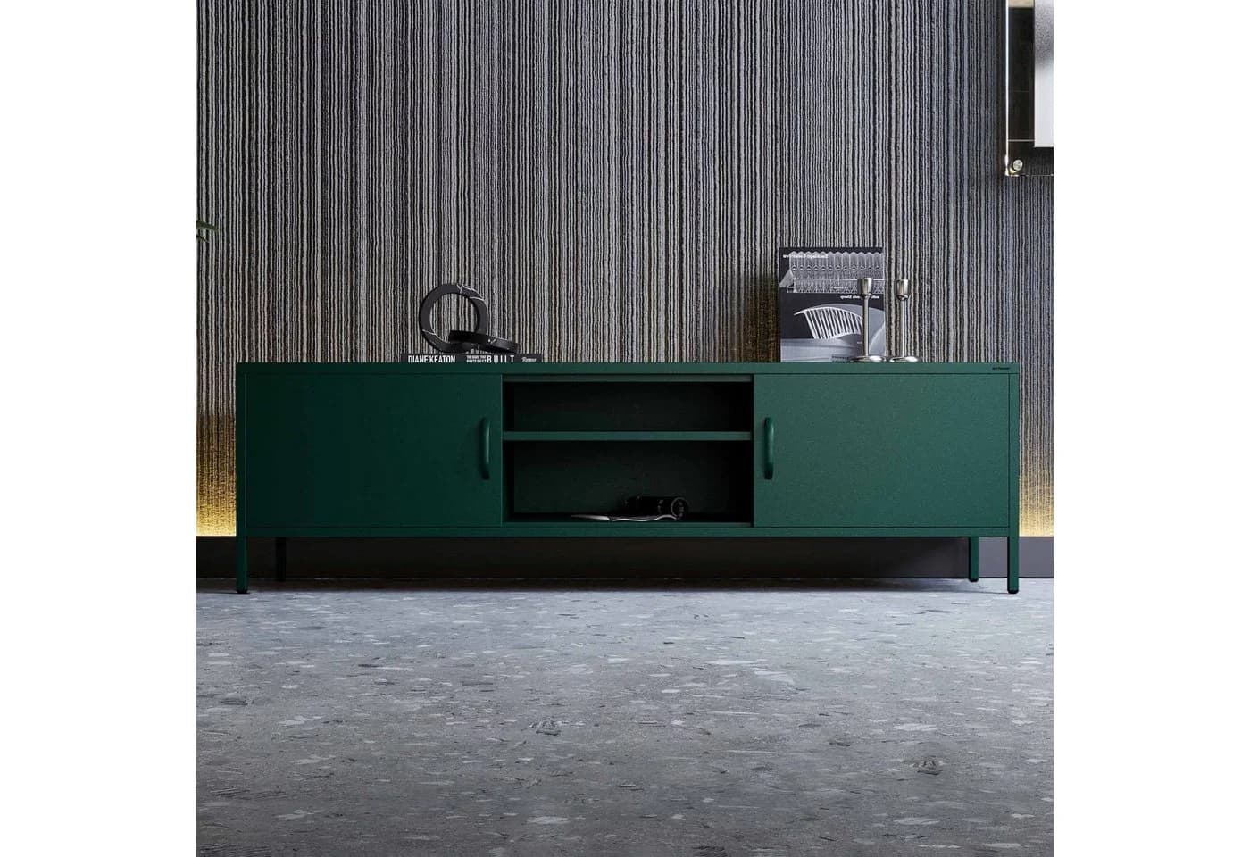 Jan Nowak Lowboard ROSARIA TV-Schrank XL Flaschengrün Metall Modern