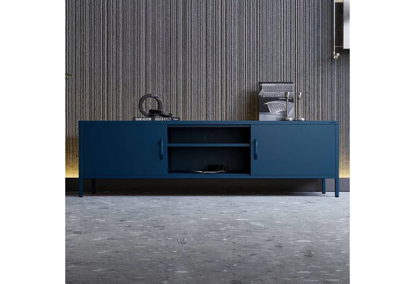 Jan Nowak Lowboard ROSARIA TV-Schrank XL Marineblau Stahl Modern