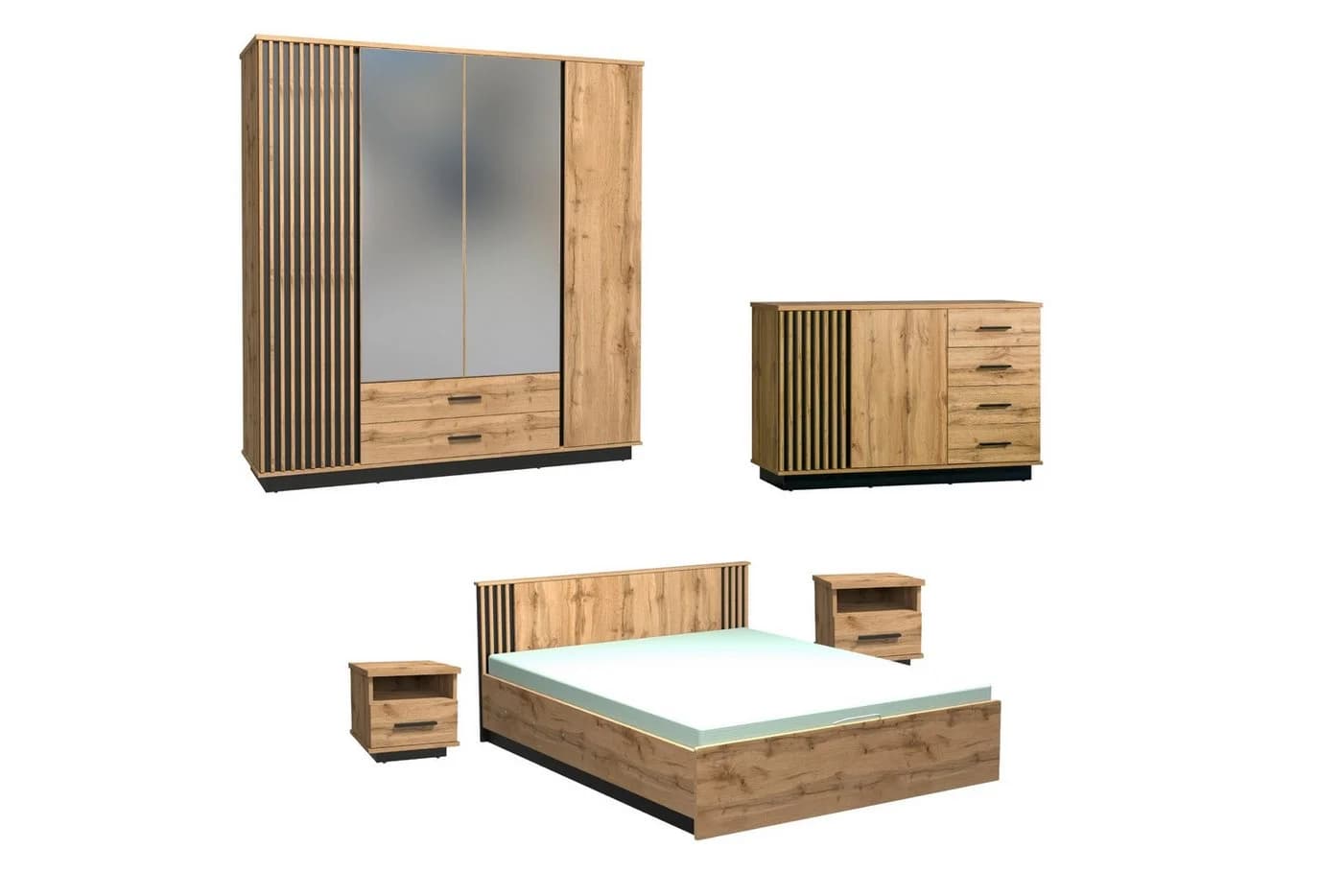 Deine Möbel 24 Schlafzimmer-Set LAMI D 5-tlg. Schwarz/Wotan Eiche - Bild 2