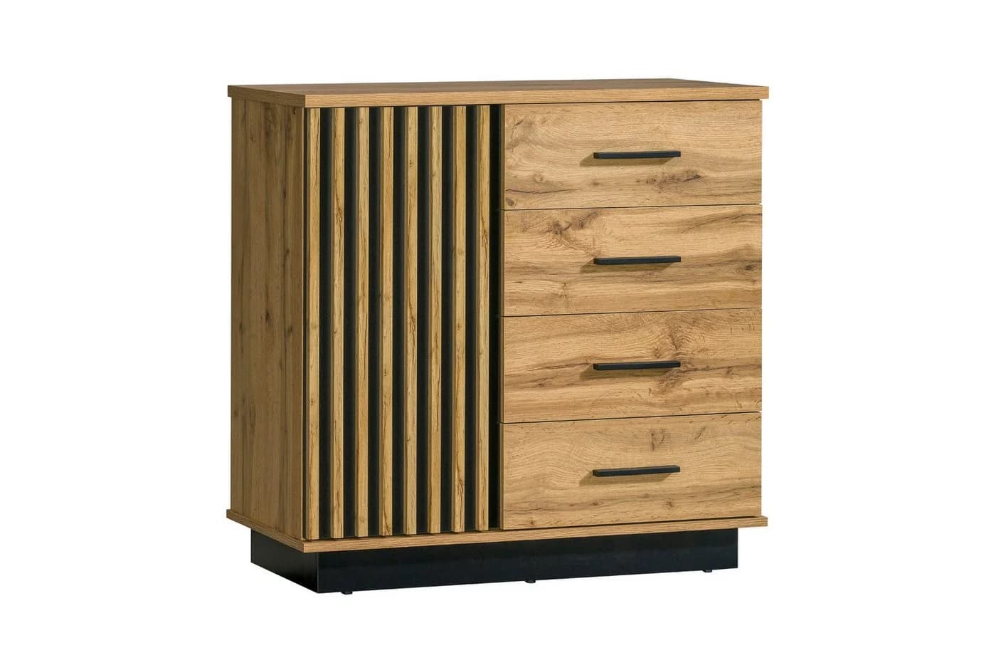 Deine Möbel 24 Kommode LAMI 5 Sideboard Wotan Eiche Schwarz Matt mit Lamellen - Bild 2