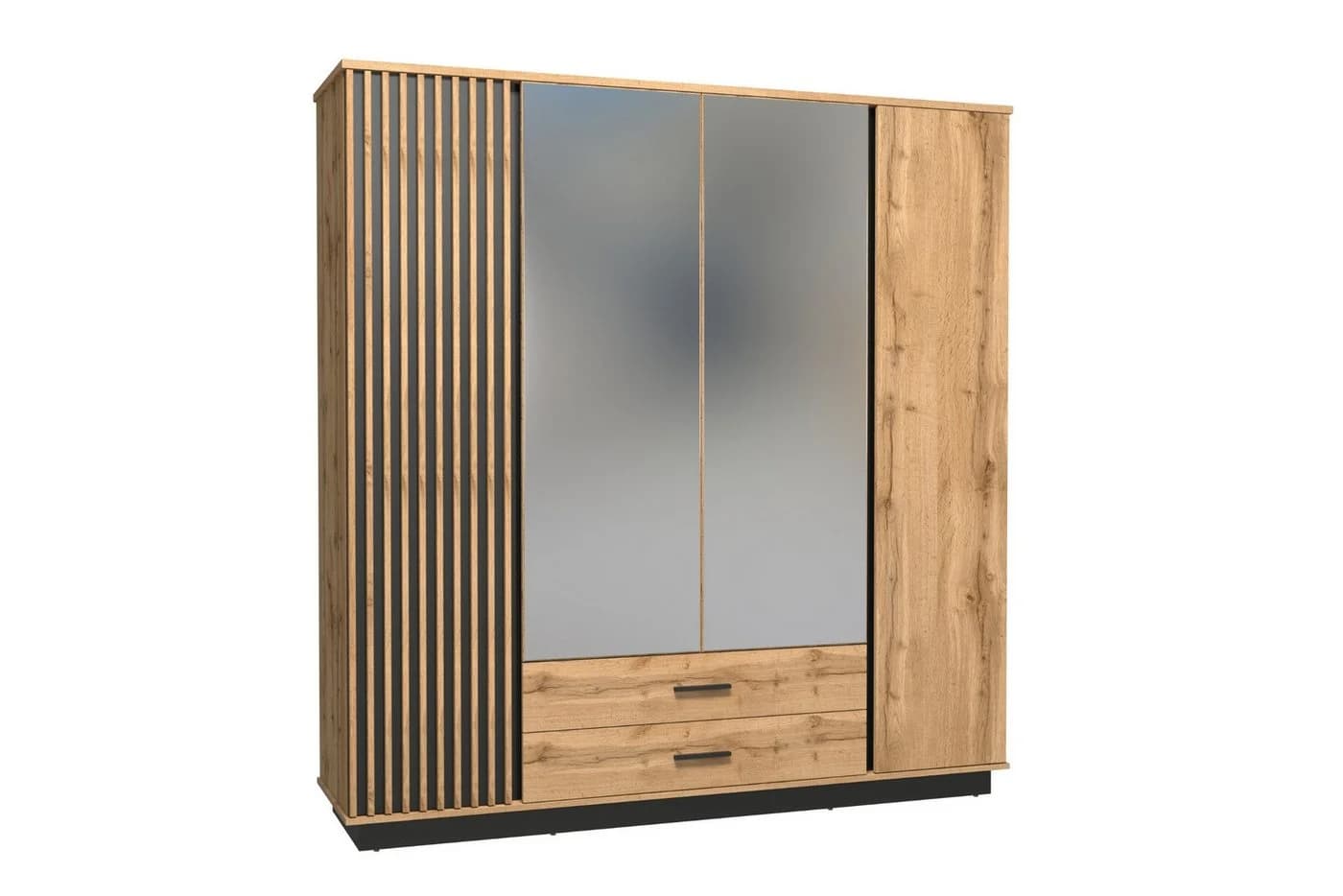 Deine Möbel 24 Kleiderschrank LAMI 18 Schwarz Matt Wotan Eiche 4-Türer - Bild 2