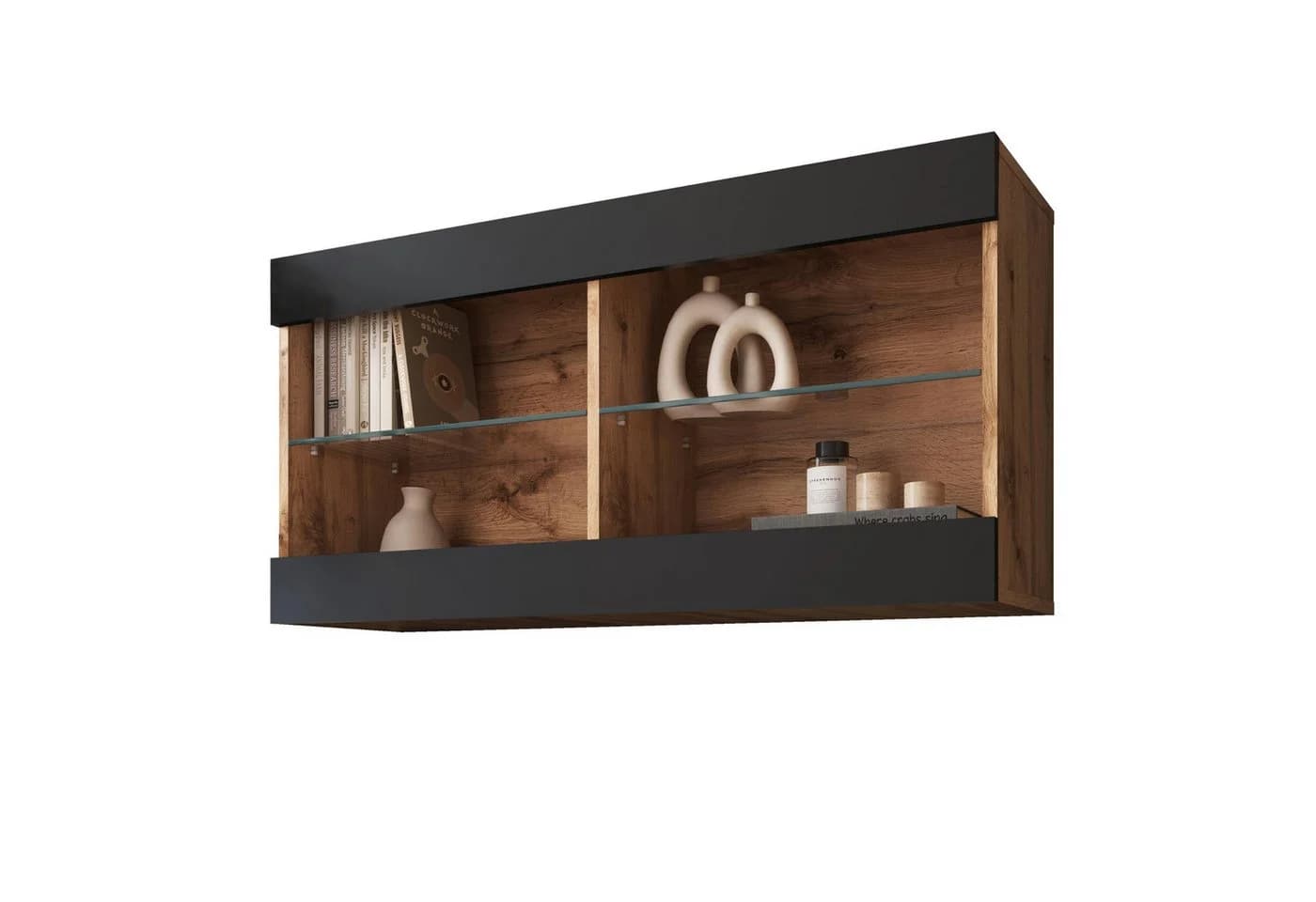 komodee Wandhängeschrank TIVOLI Offene Vitrine Beige/Schwarz - Bild 3