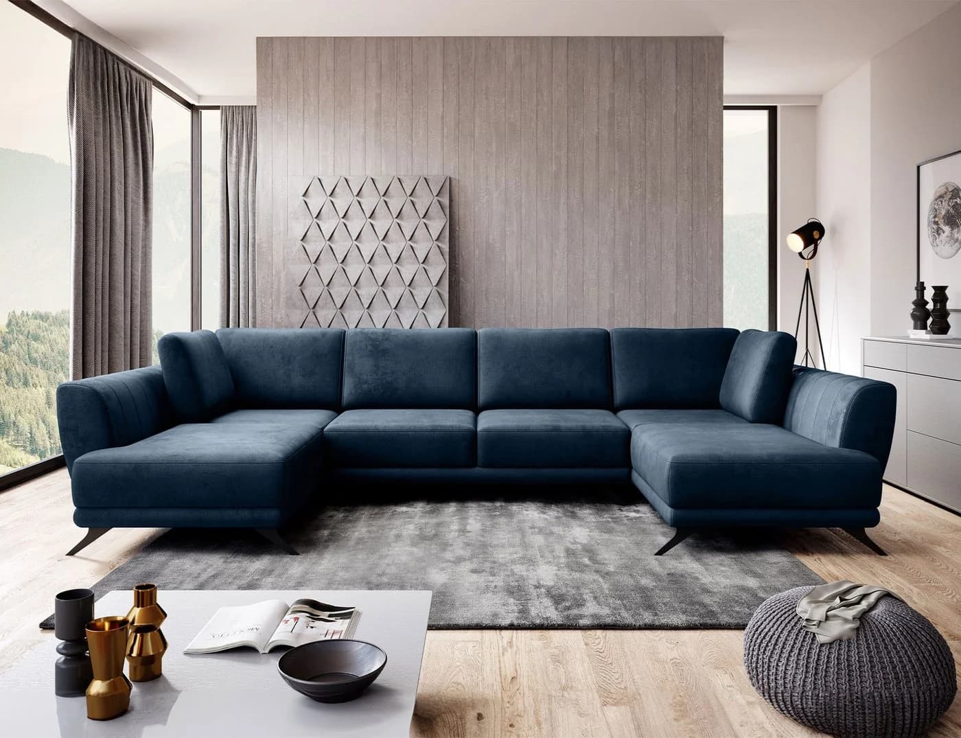 Myhomelando Wohnlandschaft Larco U-Form Blau mit Schlaffunktion & Bettkasten - Bild 2