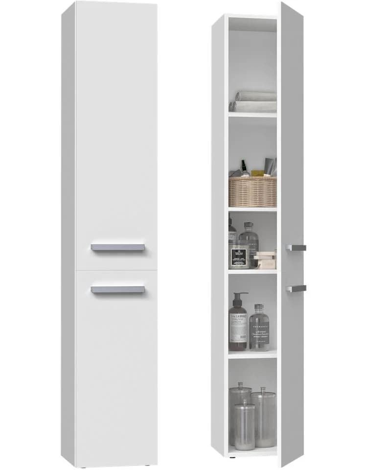 ibonto Hochschrank Badezimmerschrank Mattweiß mit langen Türen - Bild 2