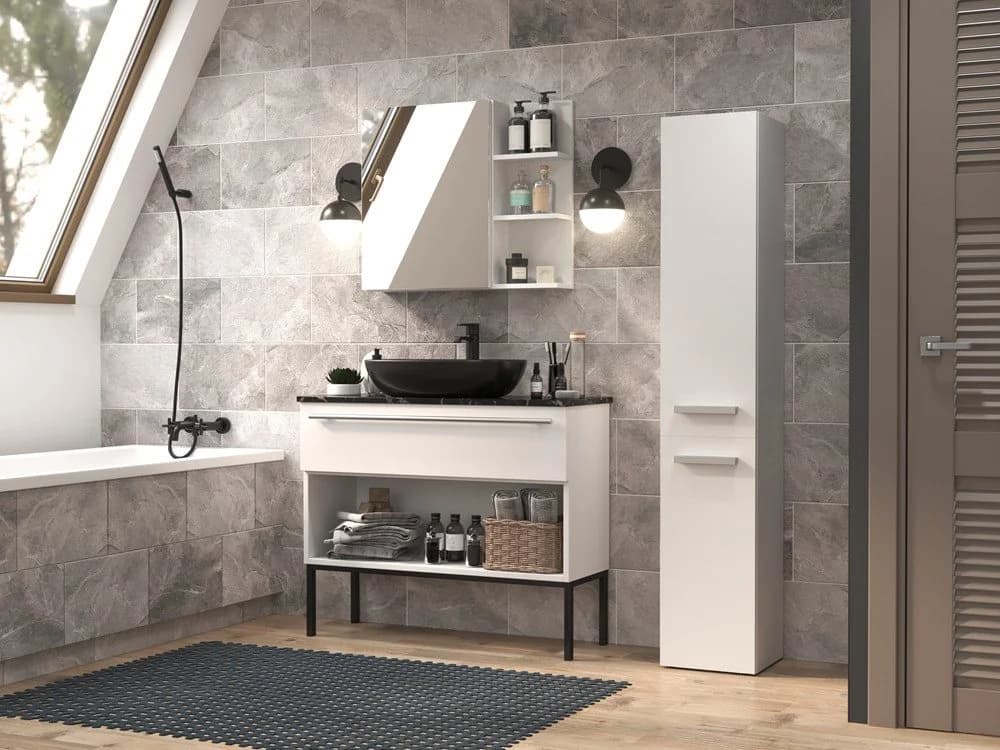 ibonto Hochschrank Badezimmerschrank Mattweiß mit langen Türen - Bild 3