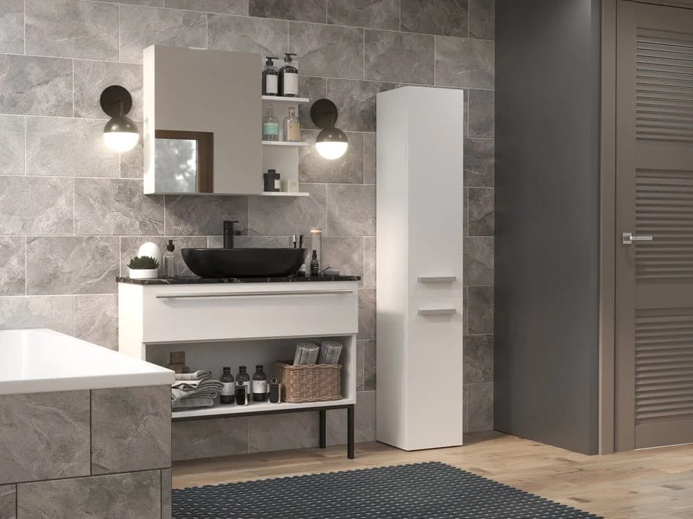 ibonto Hochschrank Badezimmerschrank Mattweiß mit langen Türen - Bild 4