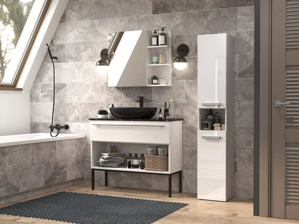 ibonto Hochschrank Badezimmerschrank NEL Weiß Modern mit Wäschekorb - Bild 3