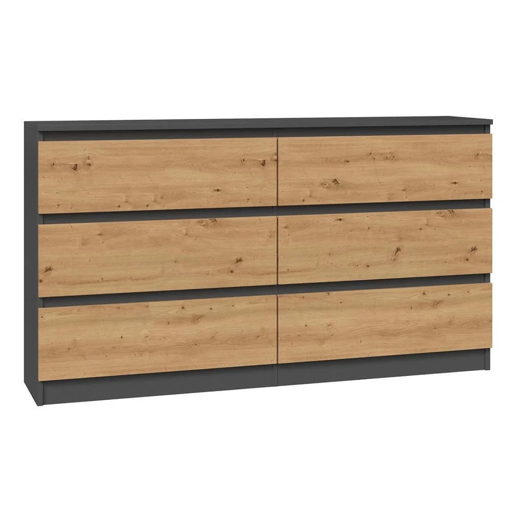 CDF Kommode Malwa M6 138 cm Anthrazit Eiche Artisan 6 Schubladen