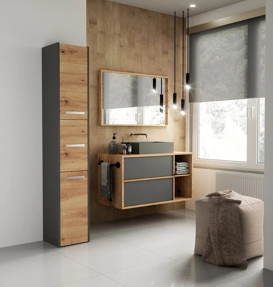 ibonto Hochschrank Badezimmerschrank Anthrazit/Artisan-Eiche - Bild 3