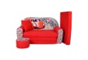 FORTISLINE Kindersofa W319 Aufklappbett mit Hocker Rot Mikrofaser Bild 2