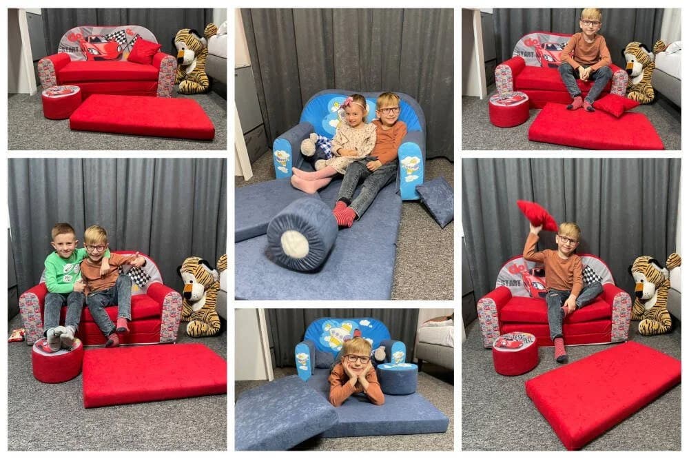 FORTISLINE Kindersofa mit Bettfunktion und Hocker Grün