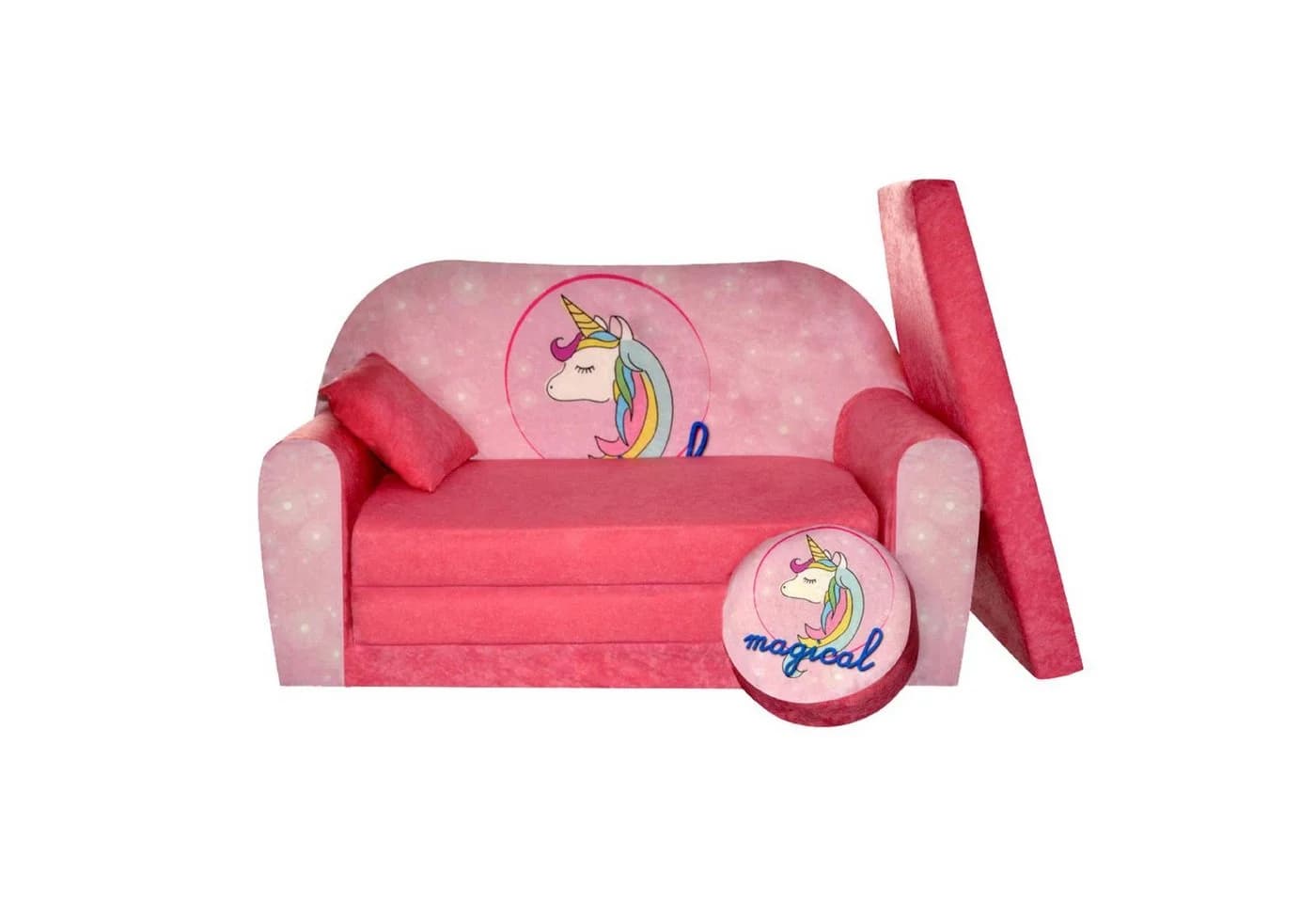 FORTISLINE Kindersofa mit Bettfunktion und Hocker Rosa - Bild 2