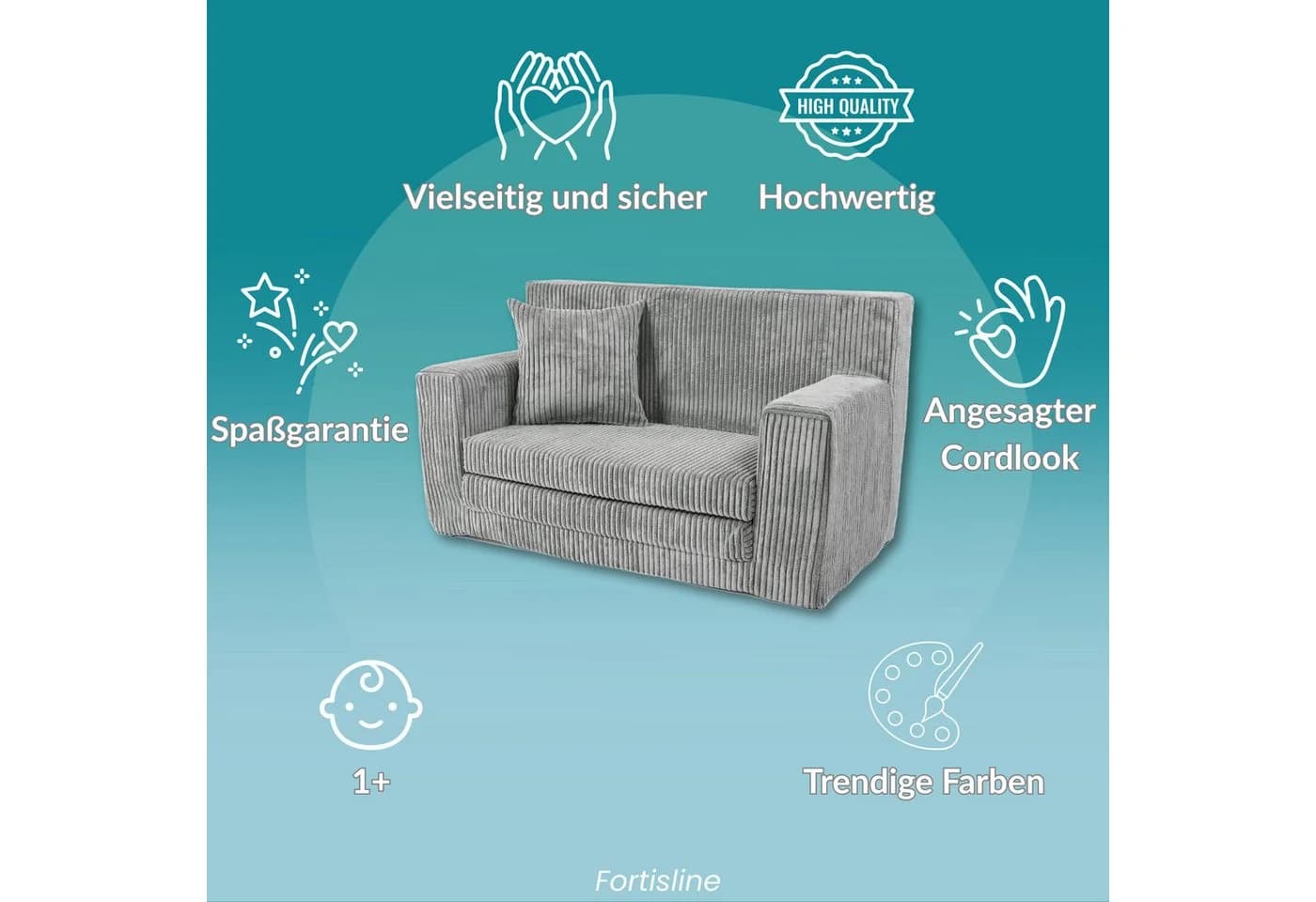 FORTISLINE Kindersofa Beige Schaumstoff mit abnehmbarem Cordbezug - Bild 5