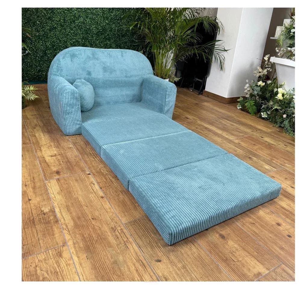 FORTISLINE Kindersofa Rosalia Ausklappbar Cord Türkis