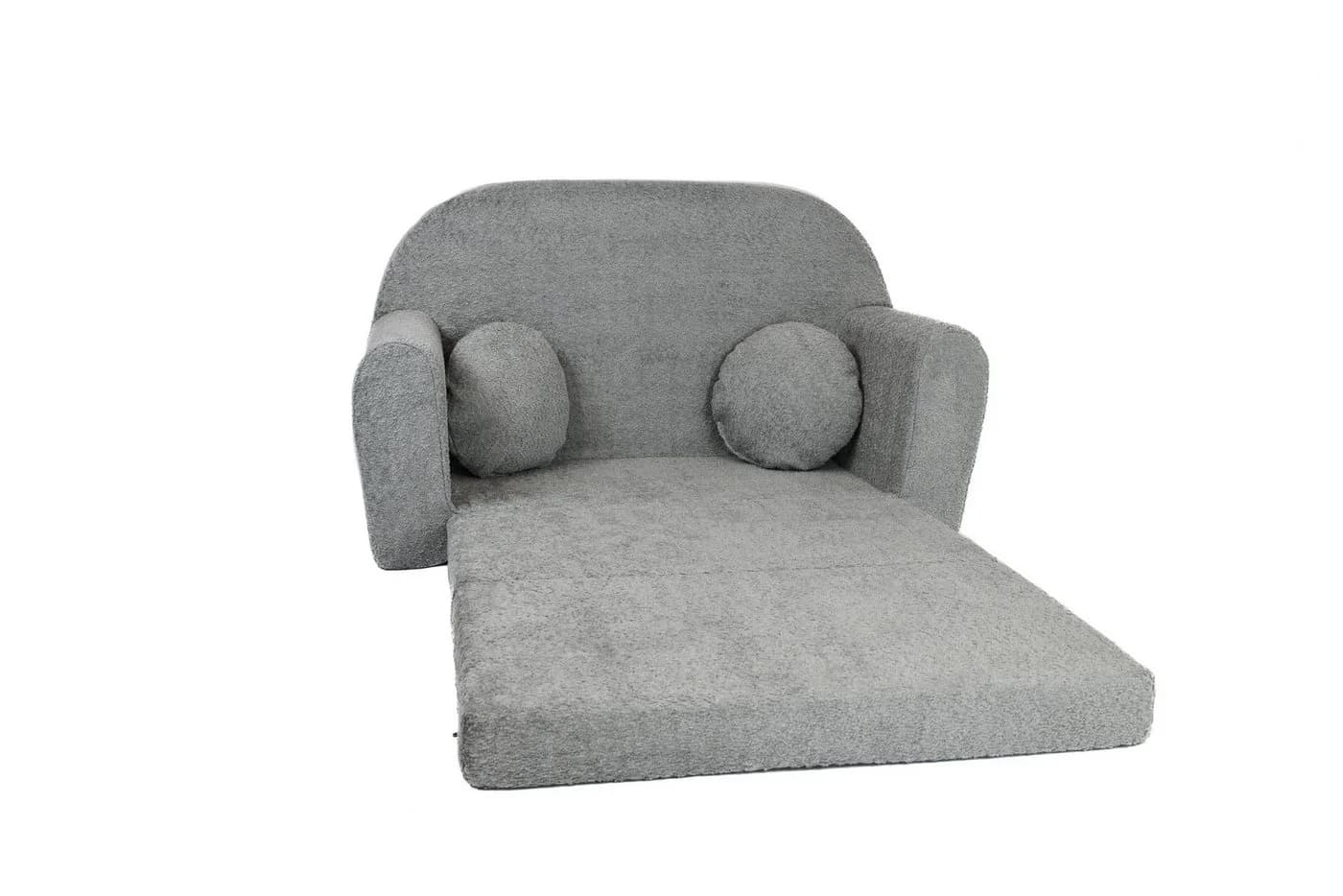 FORTISLINE Kindersofa David Grau Teddy-Stoff mit Verlängerung
