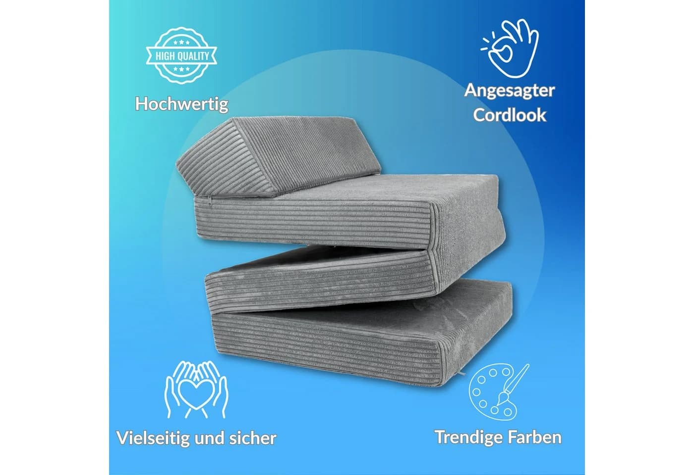 FORTISLINE Klappmatratze mit Kopfteil Cord Beige abnehmbar waschbar - Bild 5