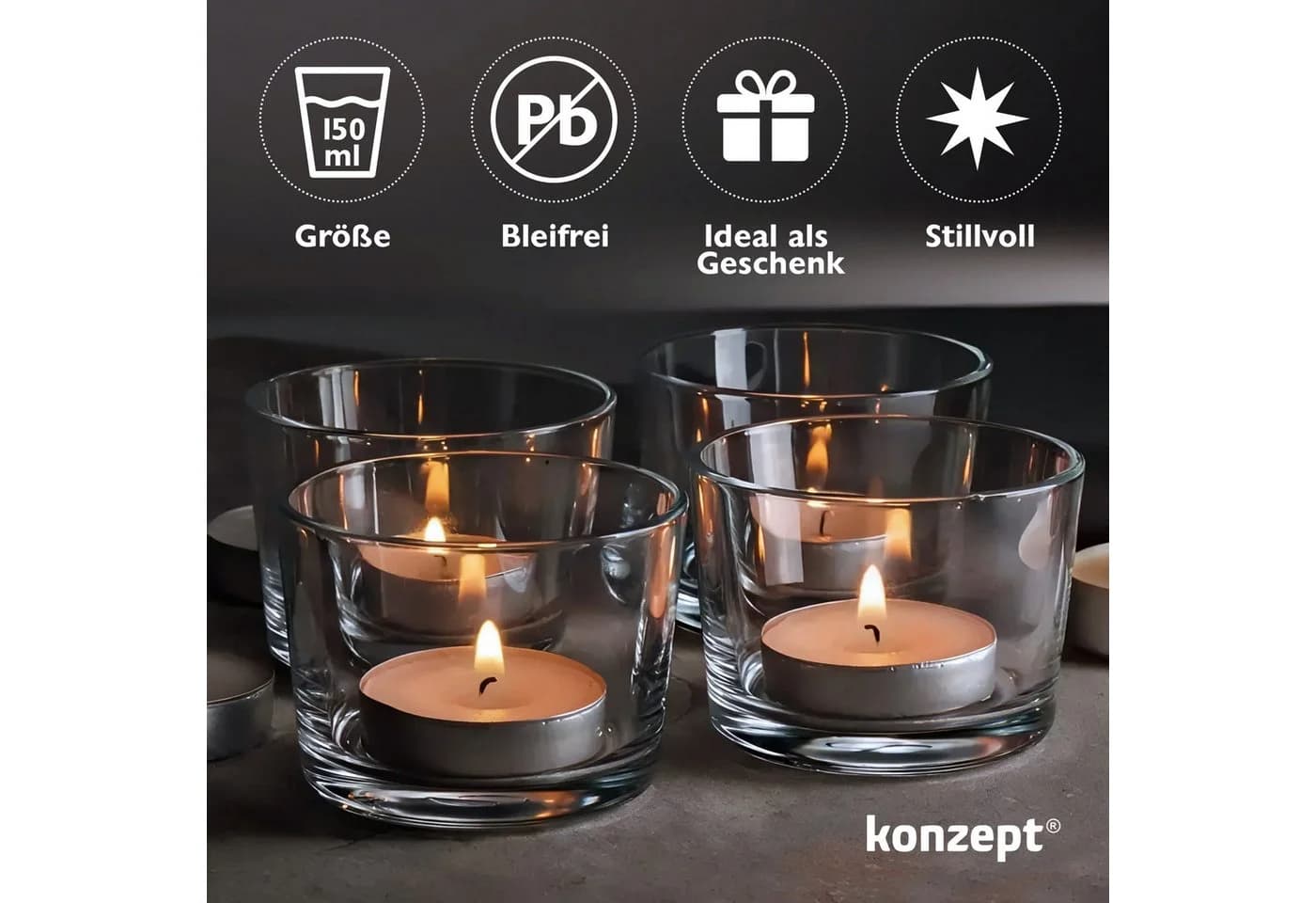 KONZEPT Teelichthalter Glas 150 ml Transparent Set 12 St. - Bild 3