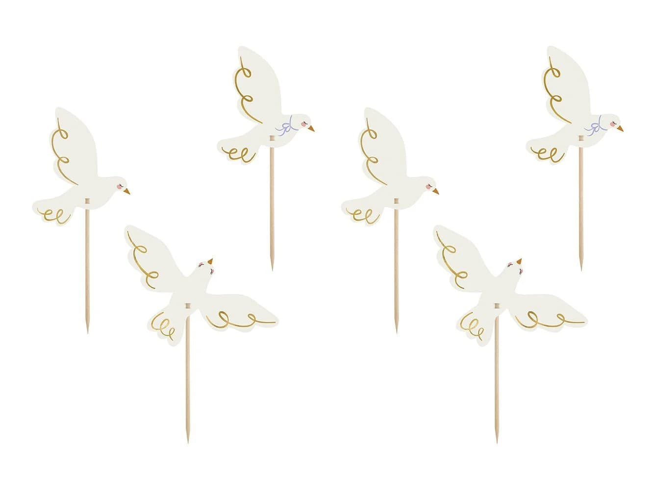 partydeco Cake Topper Tauben 6er Set Weiß Gold - Bild 2
