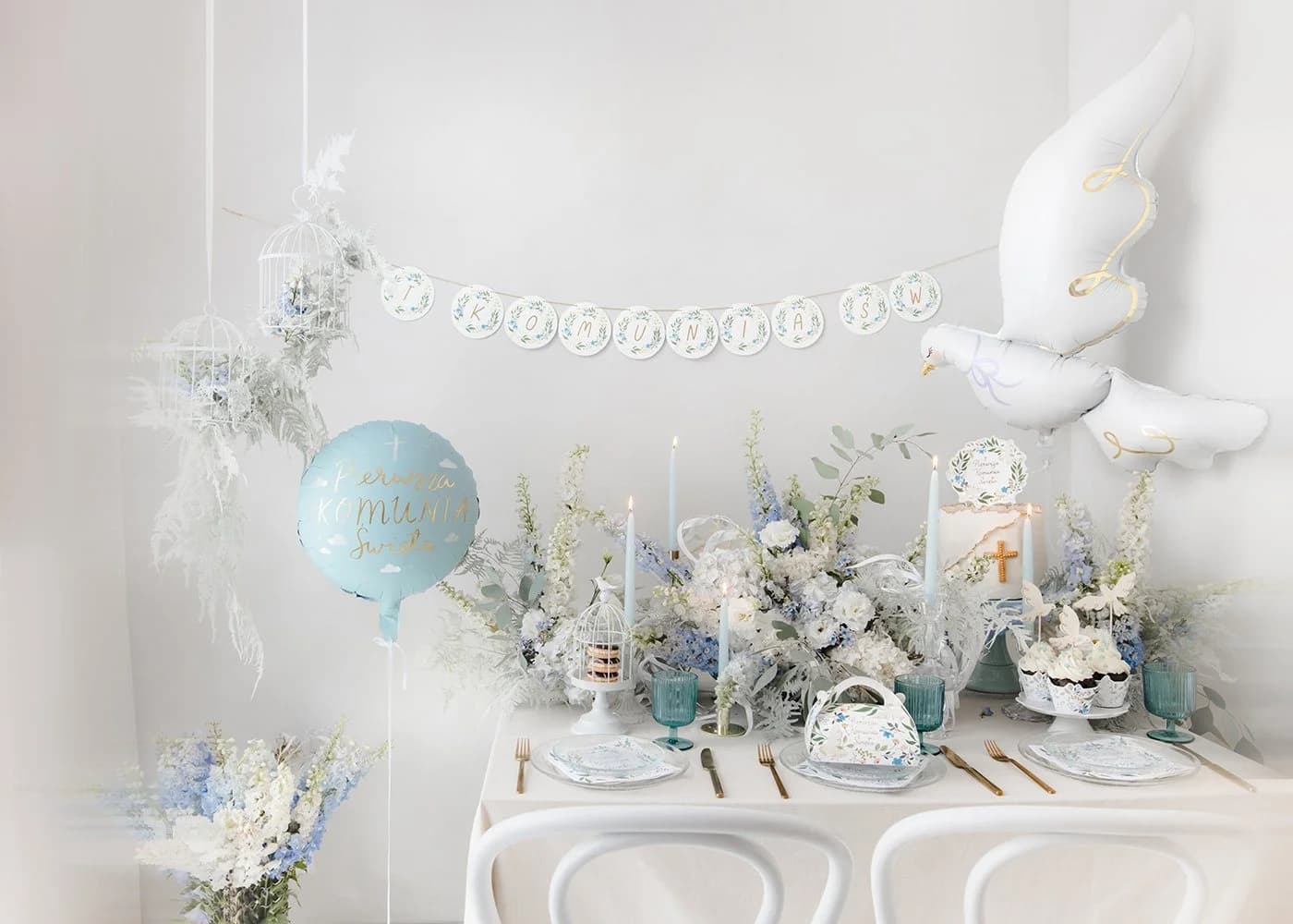 partydeco Cake Topper Tauben 6er Set Weiß Gold - Bild 3