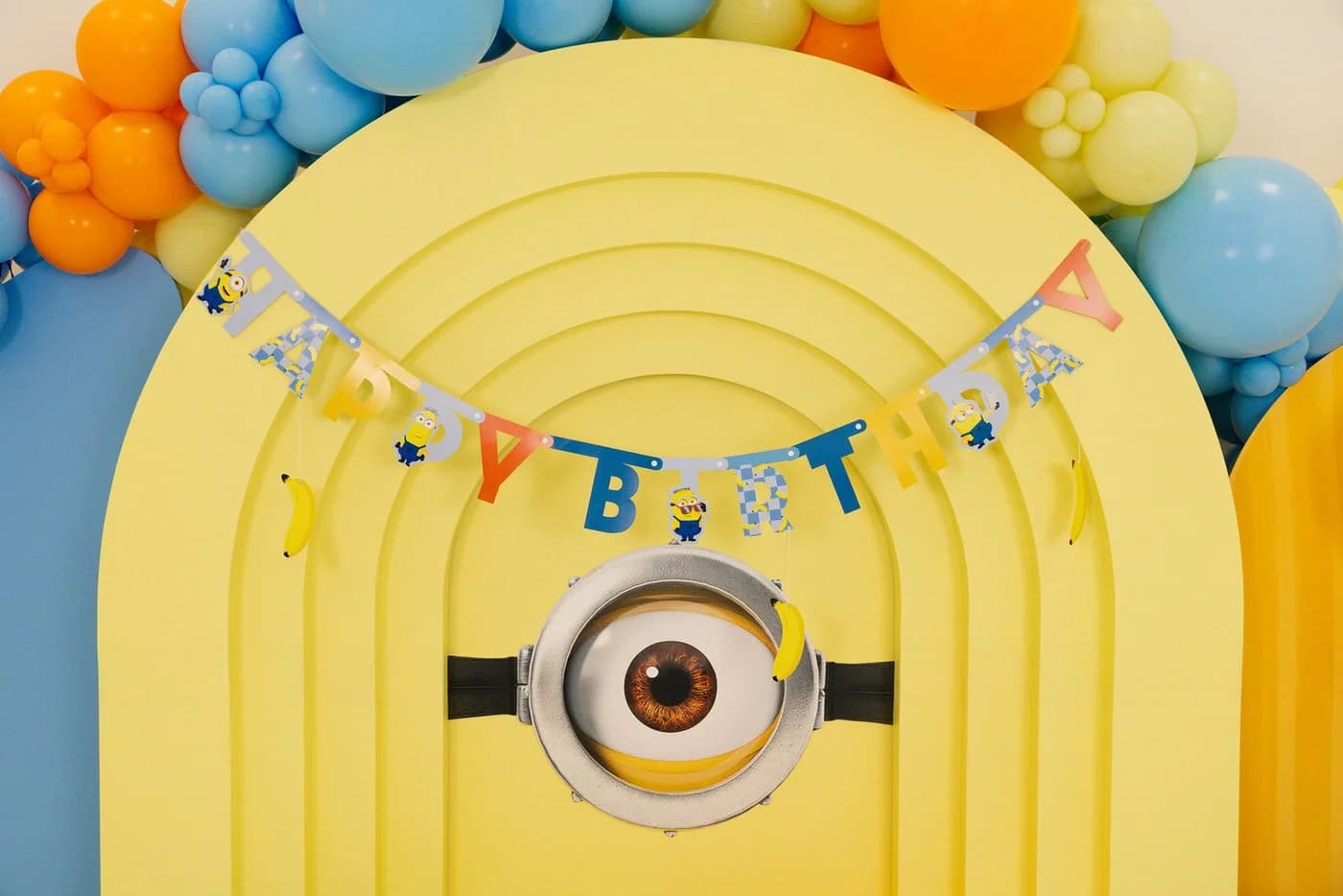 partydeco Happy Birthday Girlande Minions Blau Gelb Orange