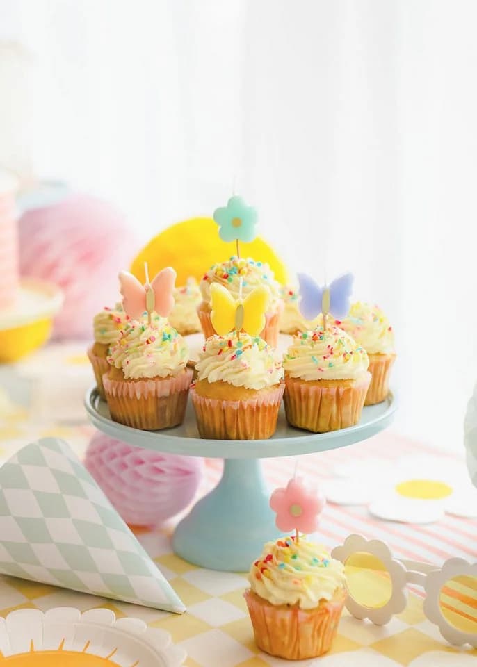 partydeco Geburtstagskerzen Schmetterlinge & Blumen 5er Set Pastell Bunt