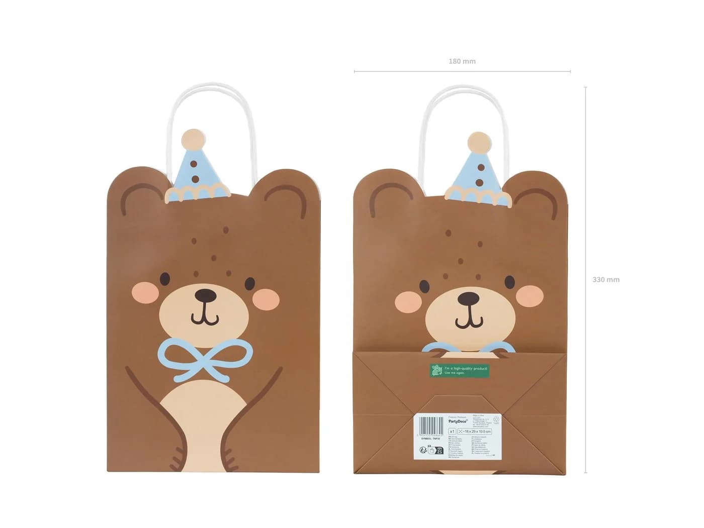 partydeco Geschenktüte Bär mit Henkel Beige/Braun/Blau - Bild 4