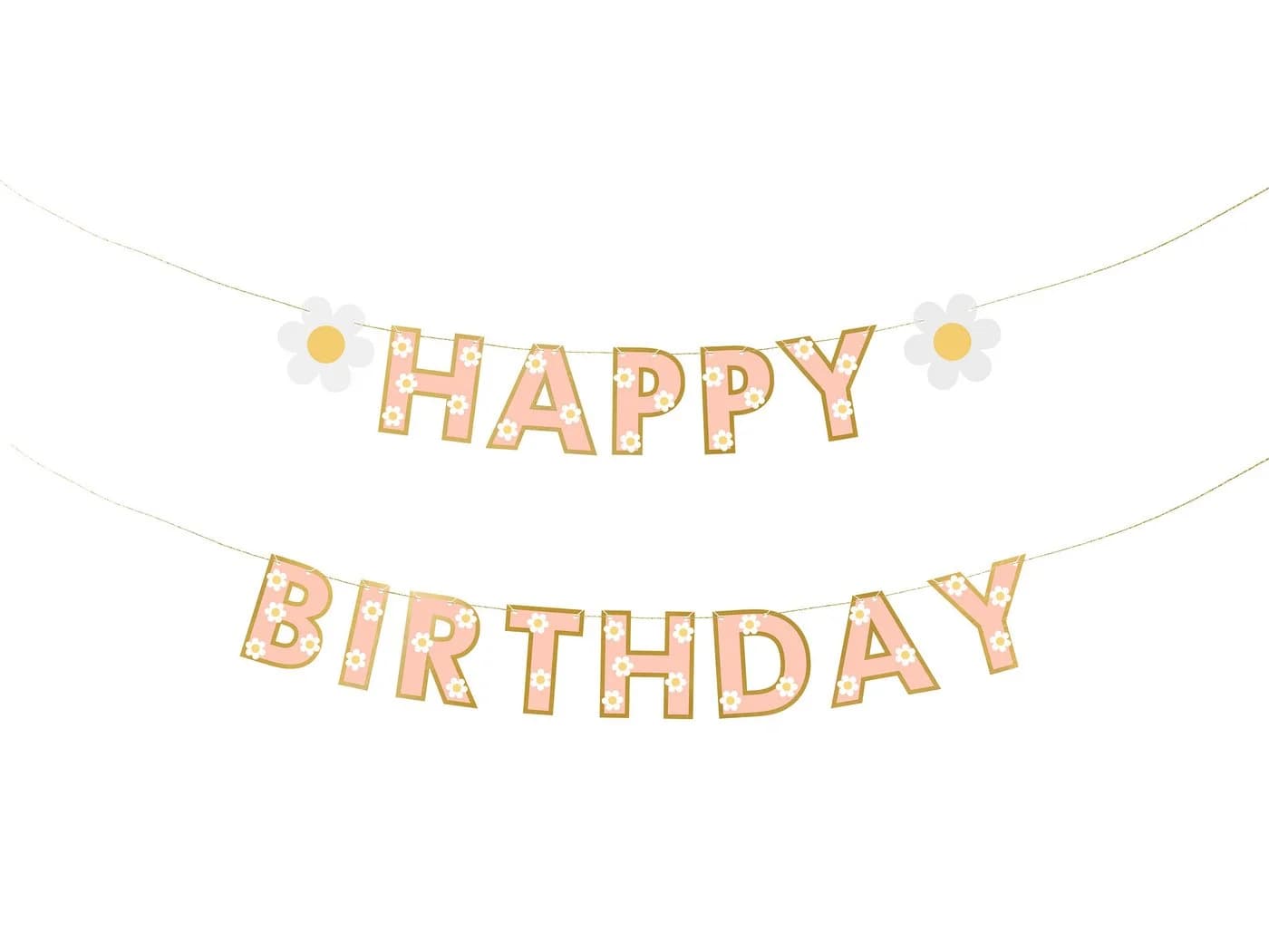 partydeco Happy Birthday Girlande Rosa Gold Gänseblümchen Banner - Bild 2