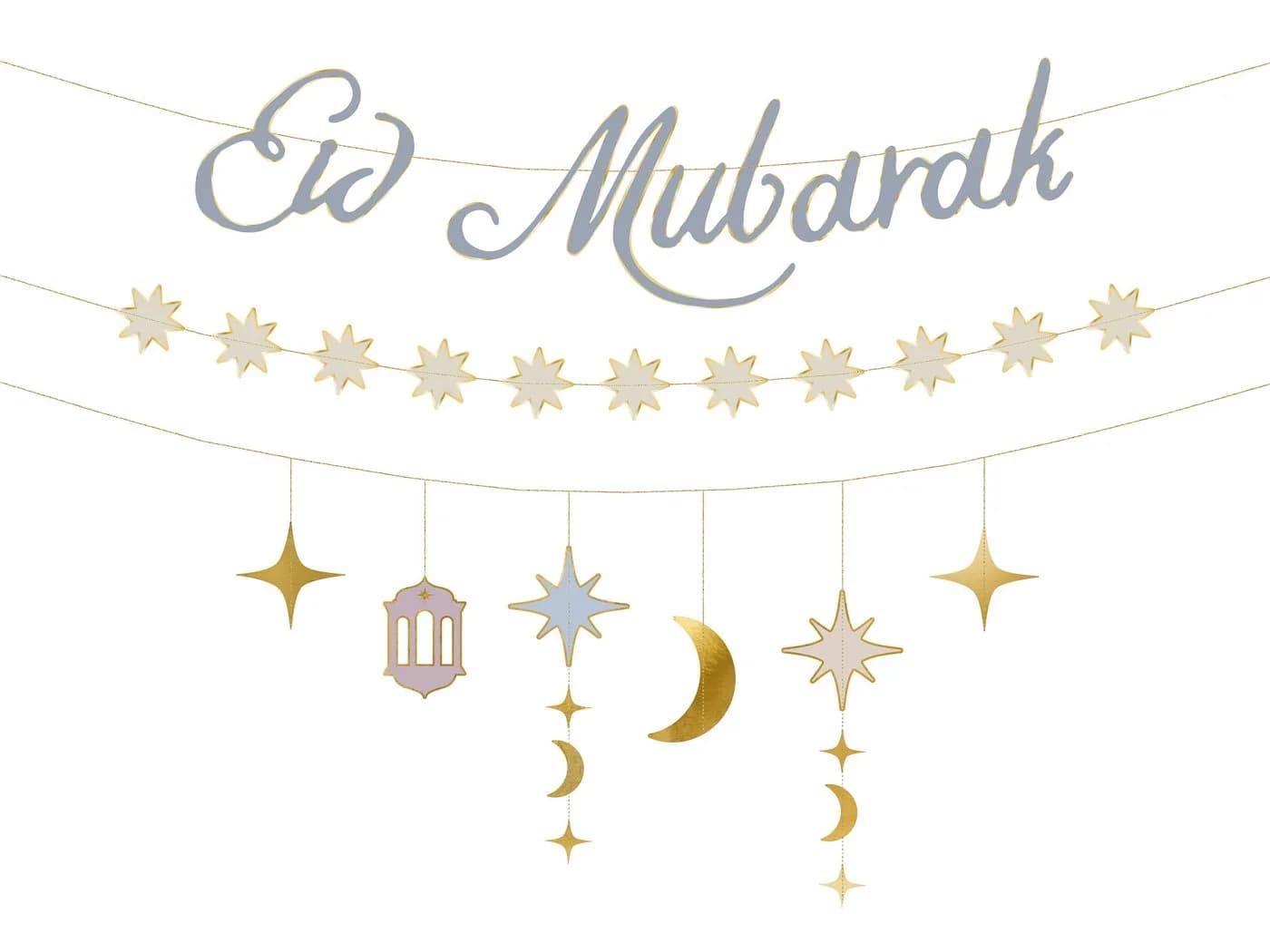partydeco Eid Mubarak Girlande 200cm Papier Dekobanner mit Schriftzug - Bild 2