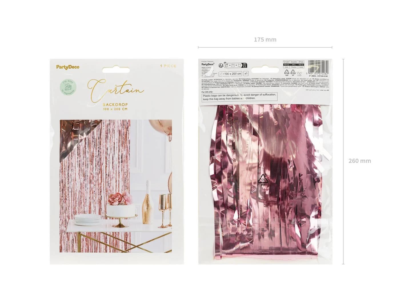 Partydeco Lametta Vorhang 100x200cm Rosegold - Bild 1