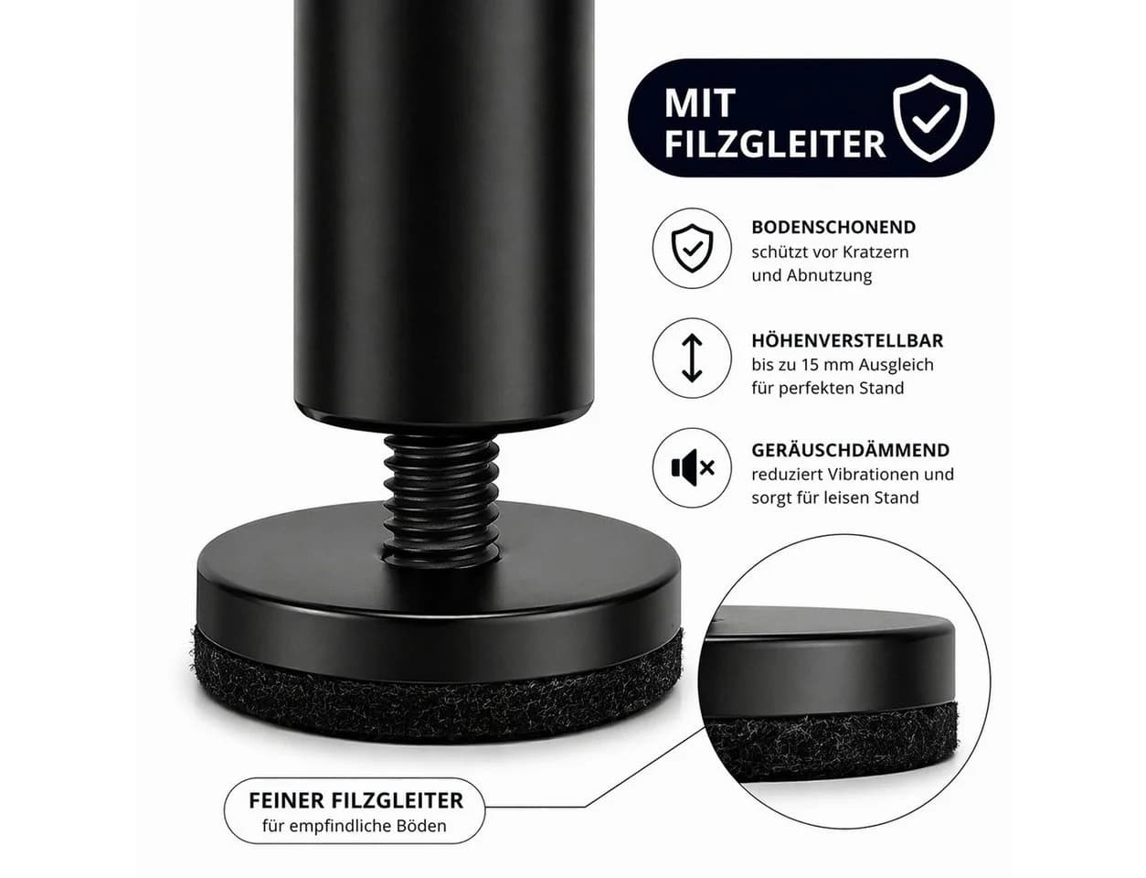Prima-Online Möbelfuß Schwarz Matt Stahl Höhenverstellbar