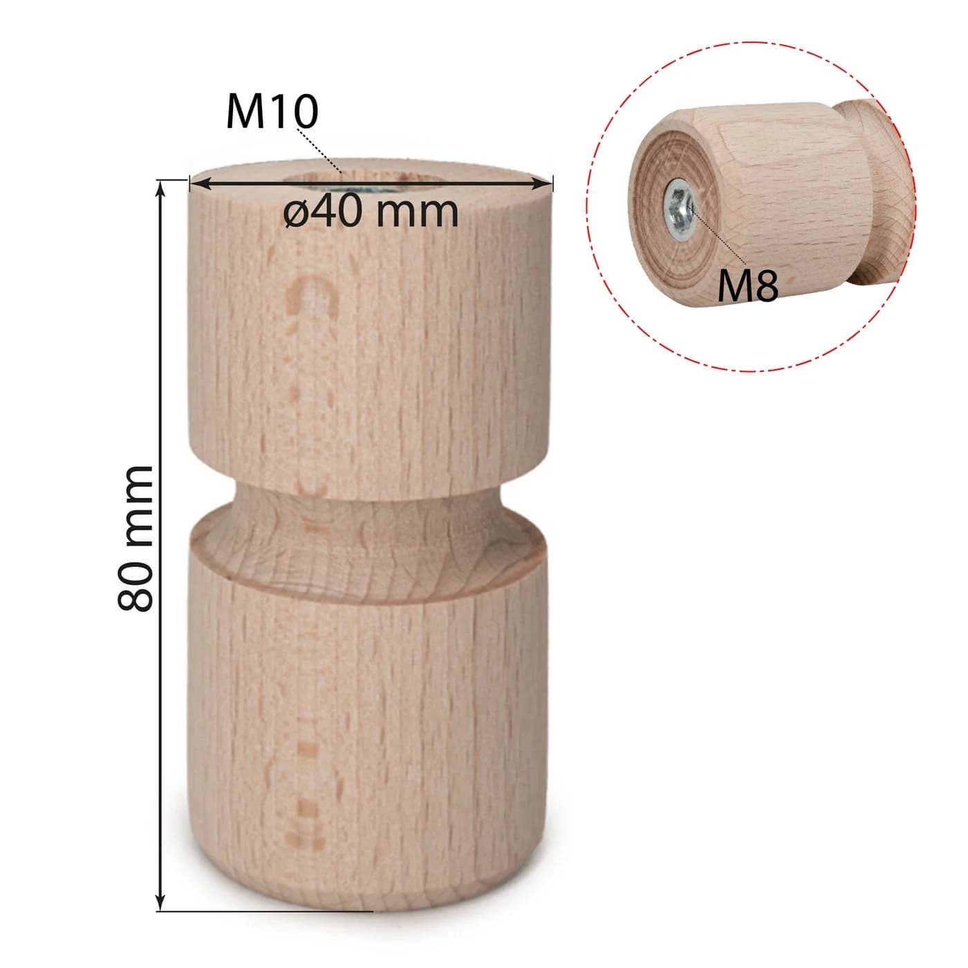 Prima-Online Möbelfuß Holz Schrankfuß Kugelfuß Zylinderform Massivholz