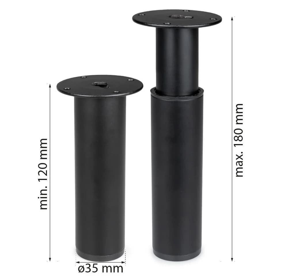 Prima-Online Möbelfuß Metall Schwarz höhenverstellbar 120–180 mm Möbelbein Sofafuß