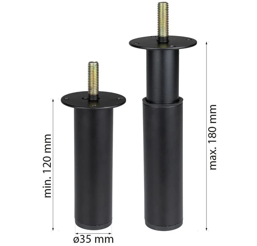 Prima-Online Möbelfuß höhenverstellbar Schwarz 120–180 mm M10 Gewinde