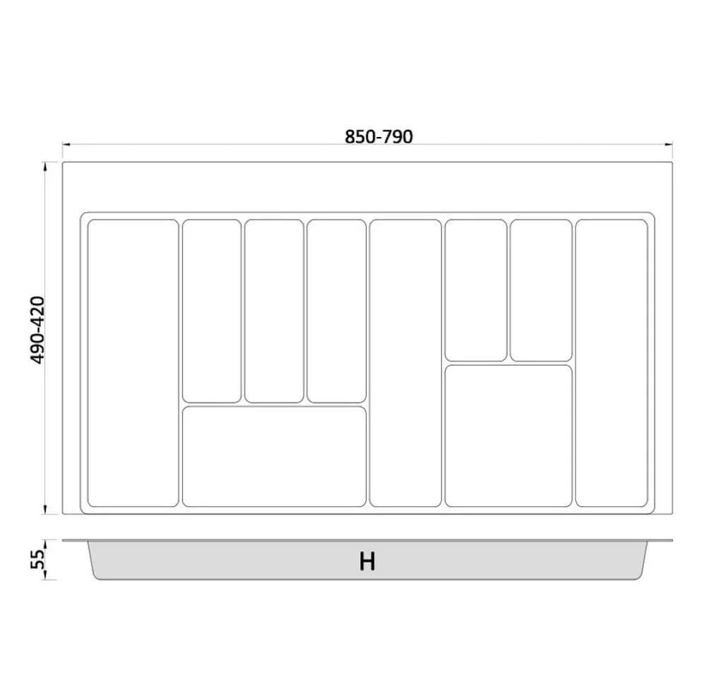 Prima-Online Besteckkasten 90 cm Weiß Graphit 10 Fächer