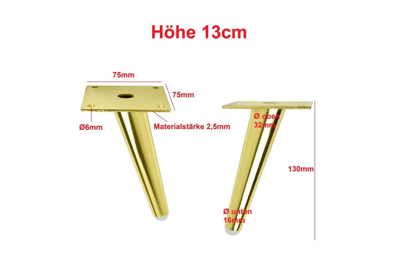 Prima-Online Möbelfuß Metallfüße Schrankfuß Sofafuß 10-23cm Schwarz oder Gold - Bild 2