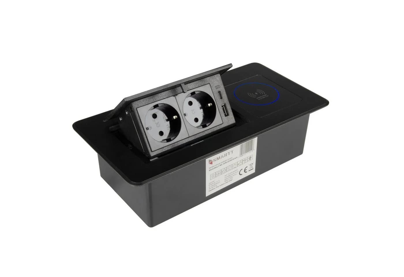 WOPLUS Versenkbare Einbausteckdose Schwarz 2-fach USB-A C Induktionsladen - Bild 2
