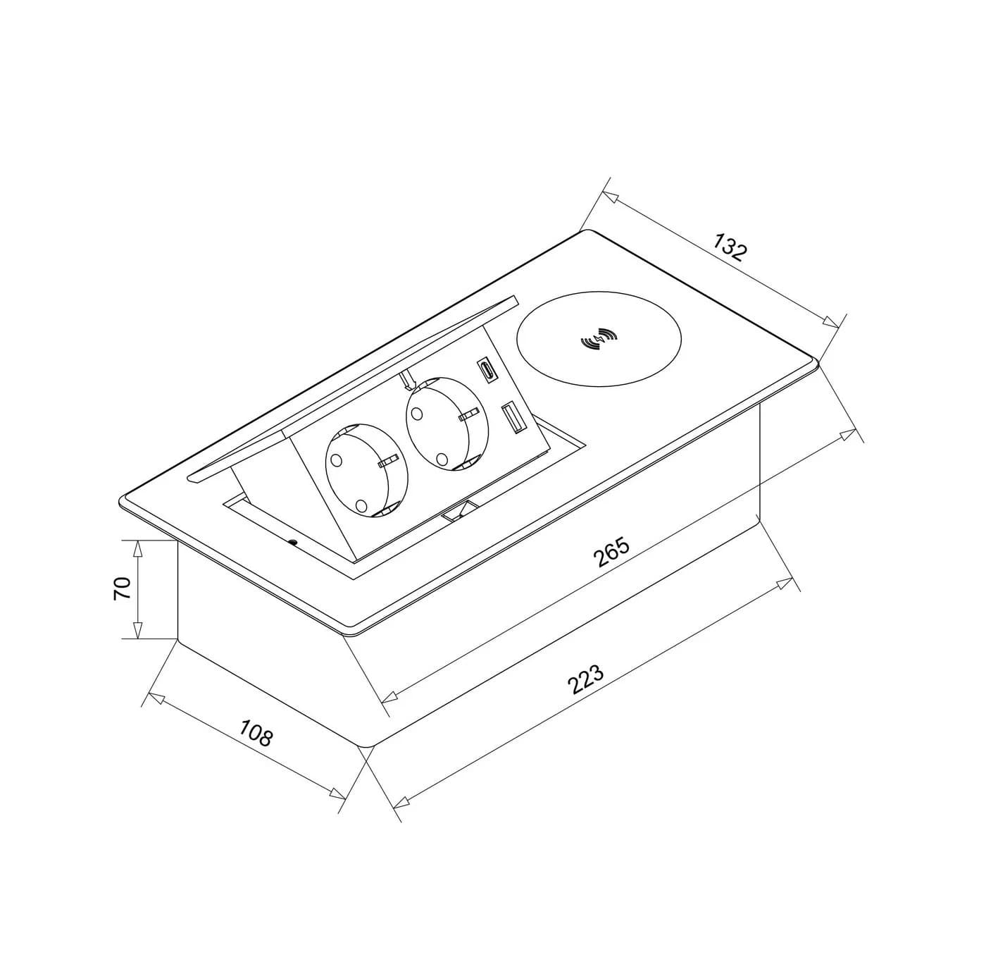 WOPLUS Versenkbare Einbausteckdose Schwarz 2-fach USB-A C Induktionsladen - Bild 3