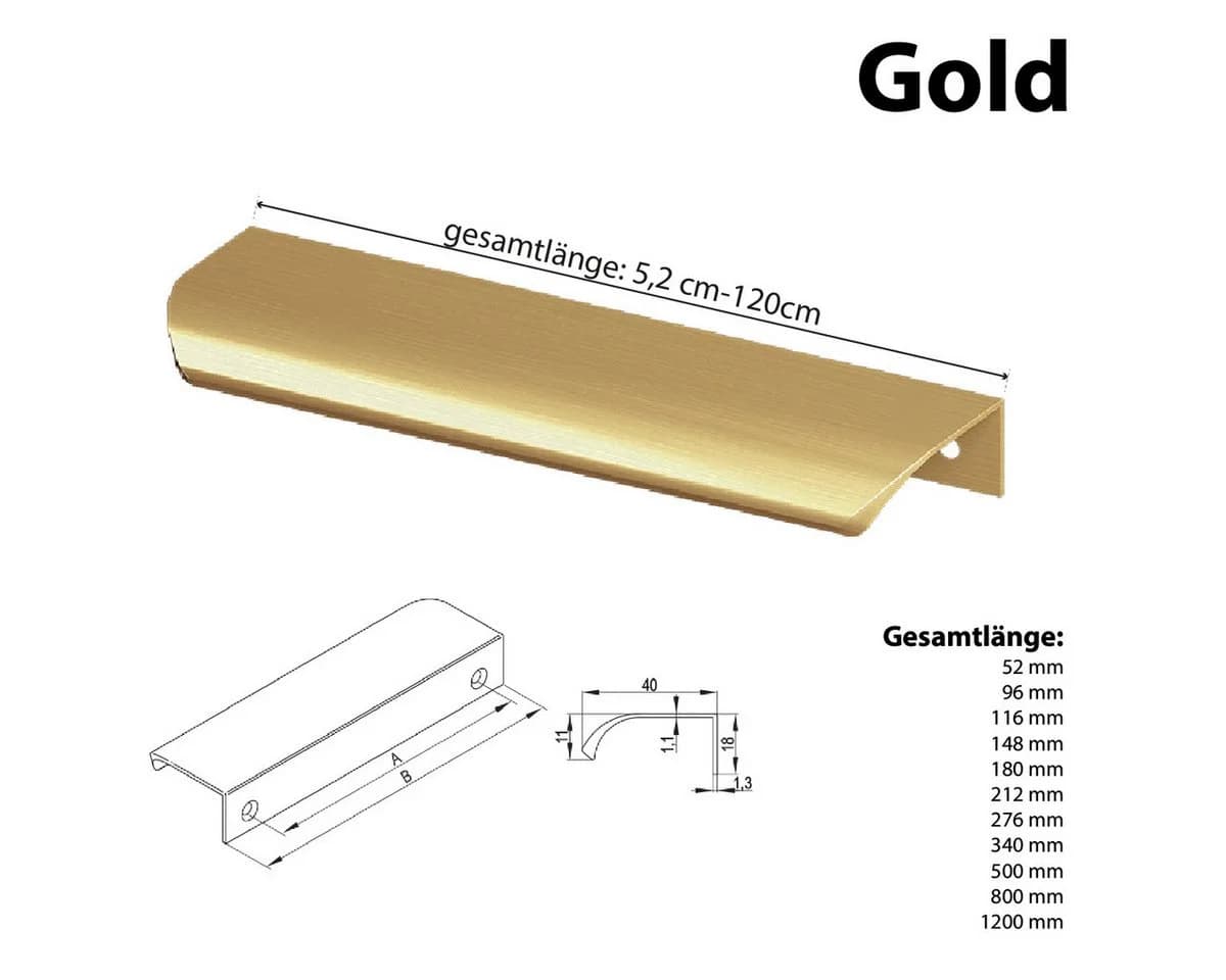 Prima-Online Möbelgriff Griffleiste Aluminium Gold gebürstet - Bild 3