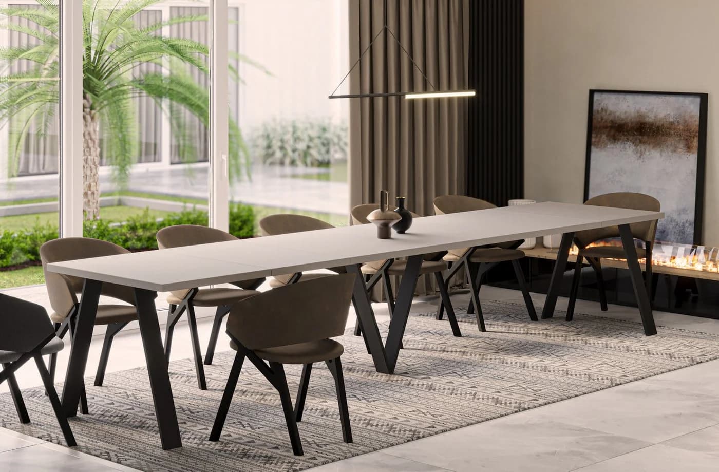 Endo-Moebel Esstisch Lungo XXL ausziehbar beige/silber Metallgestell - Bild 2